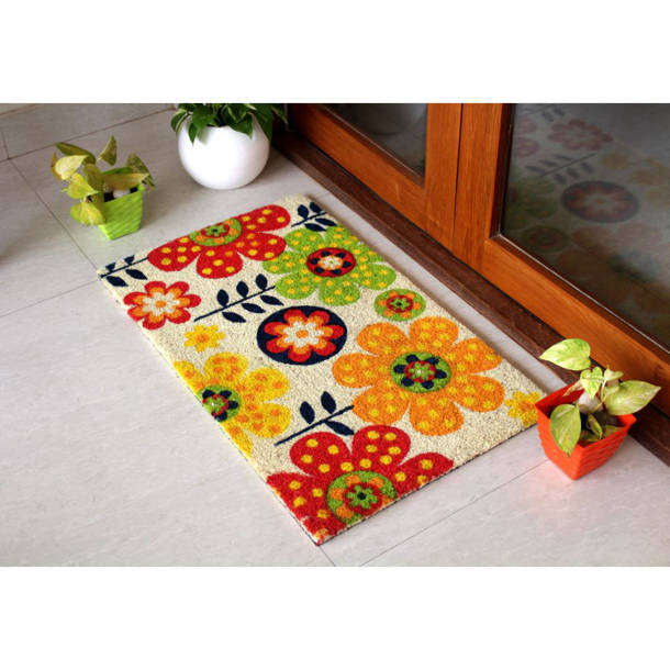 Ebern Designs Kellems Floral Creme / Red Indoor / Outdoor Area Rug